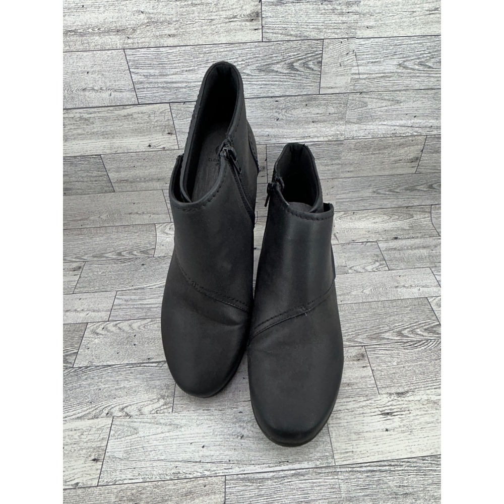 Clarks Cloudsteppers Sillian Tino Black Ankle Boots Womens 11 M Low Wedge Zip - Picture 1 of 13